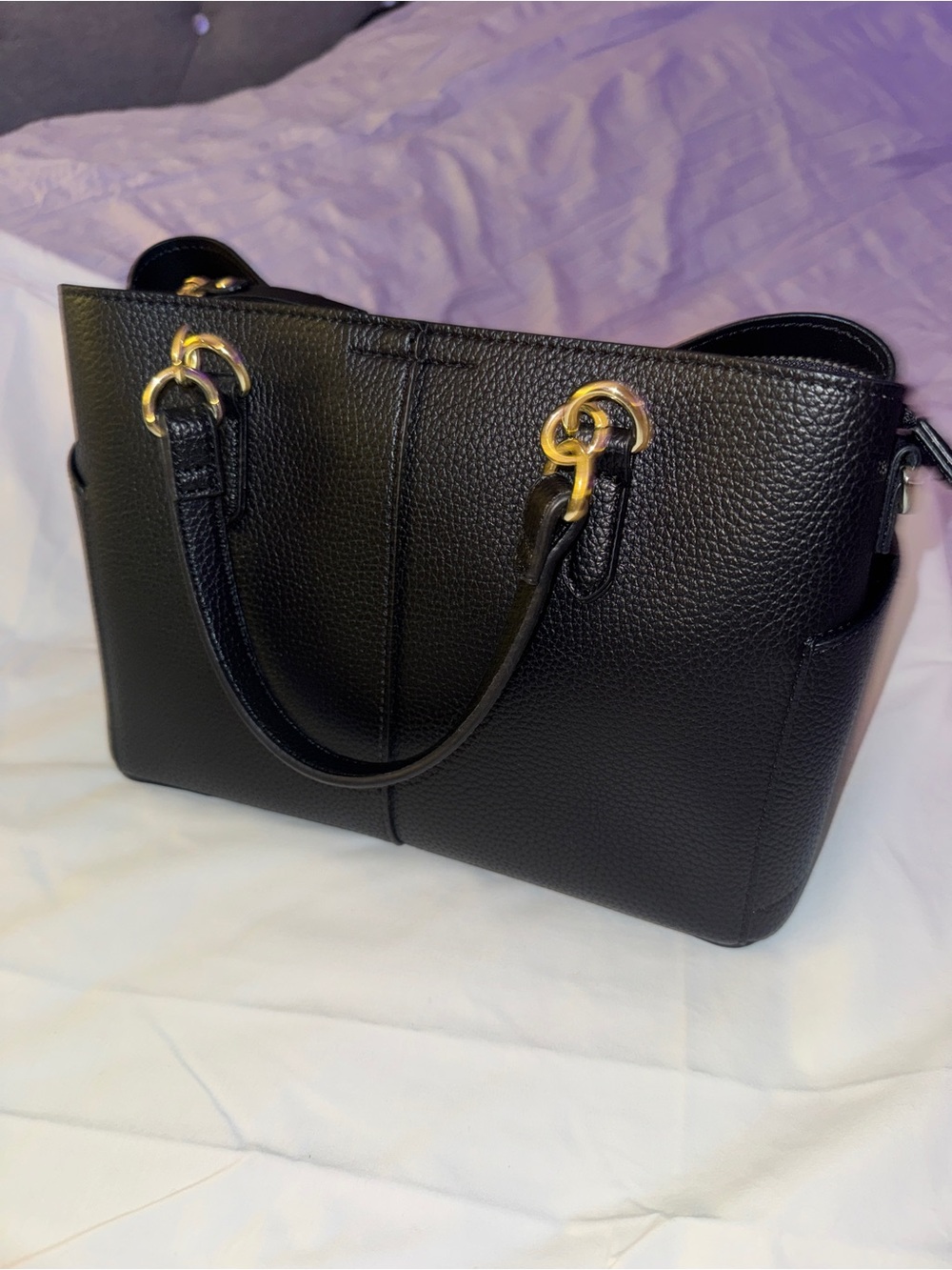 Nanette Lepore Black Pebbled Leather Satchel with Gold Hardware